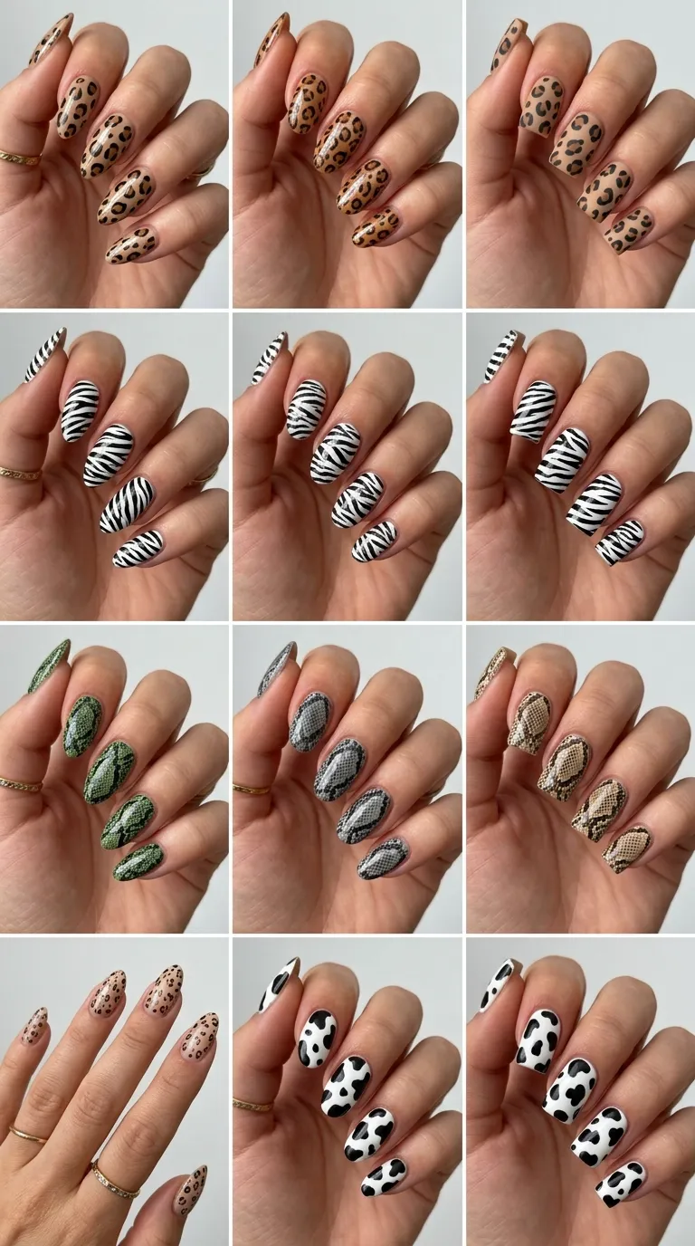 Animal print nails on different shapes
