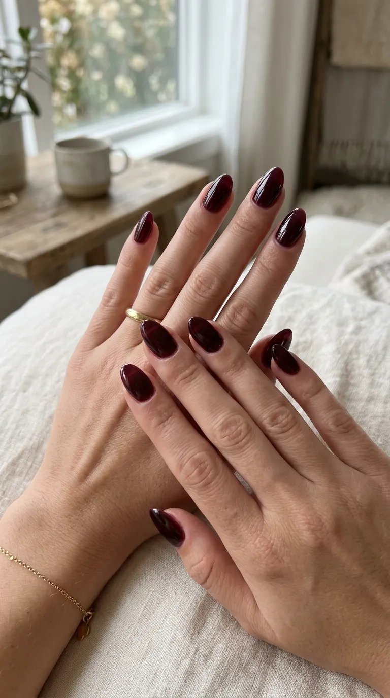 Black cherry jelly nails translucent finish