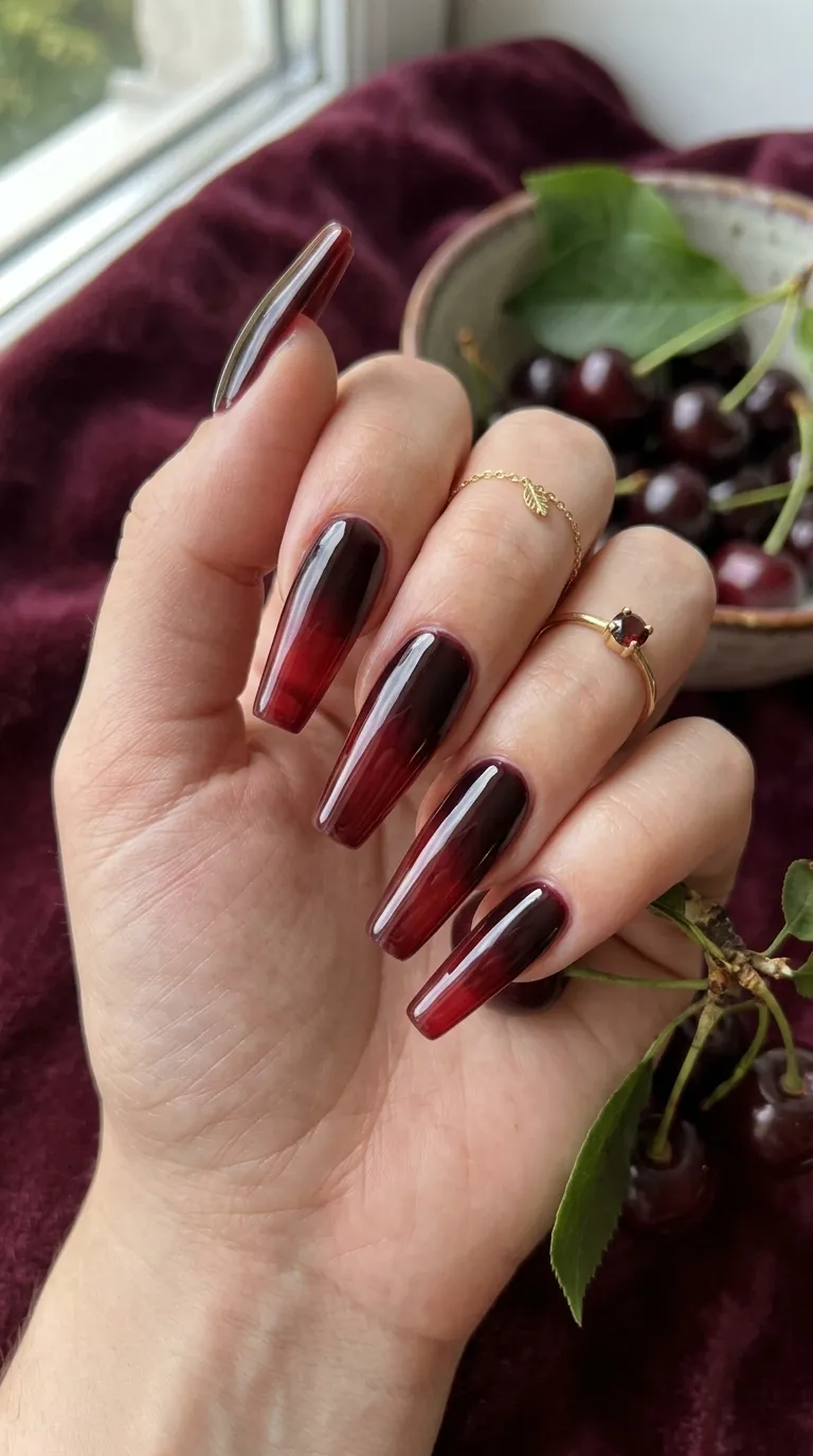 Black cherry jelly nails gradient fade