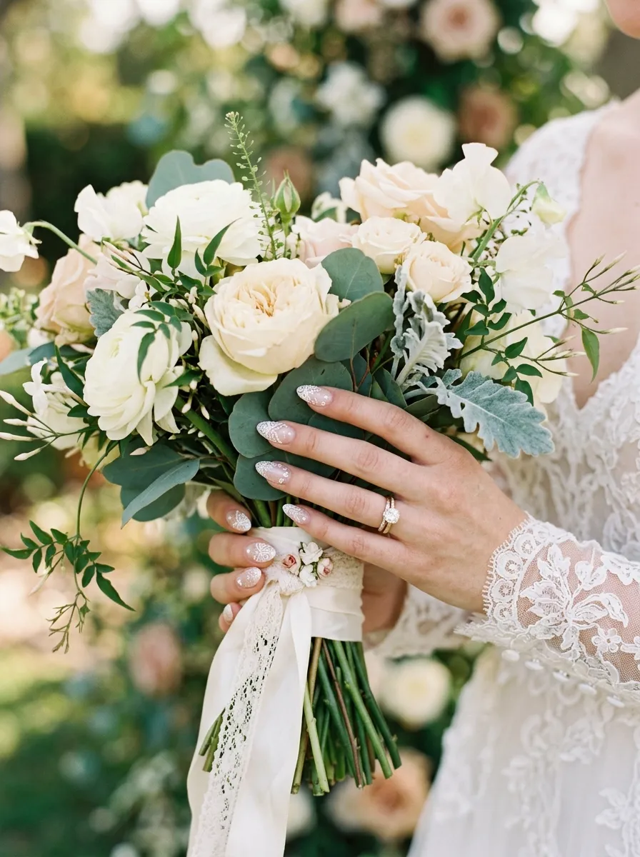 wedding doily nails bridal manicure bouquet