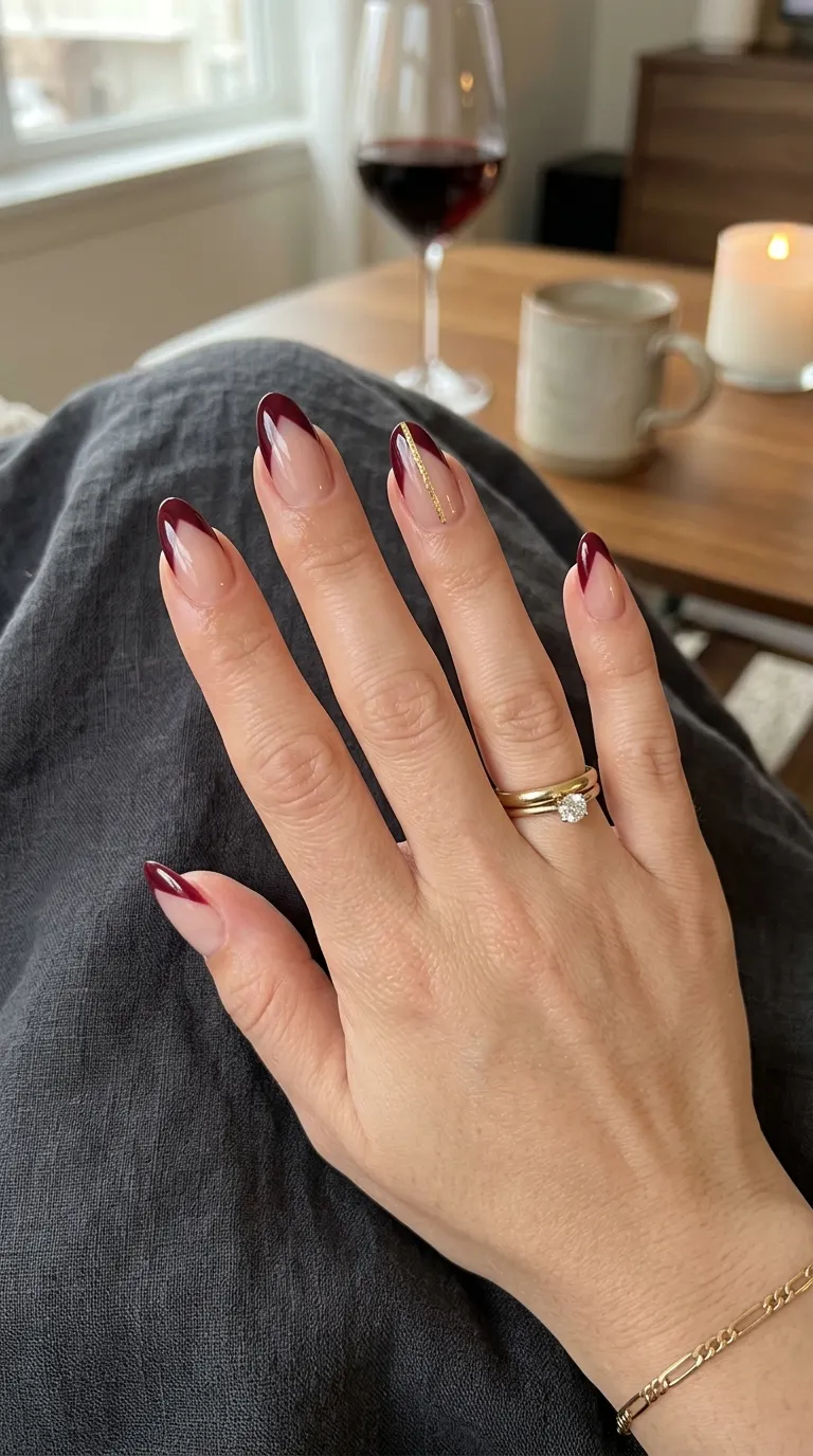 Burgundy French tip manicure twist
