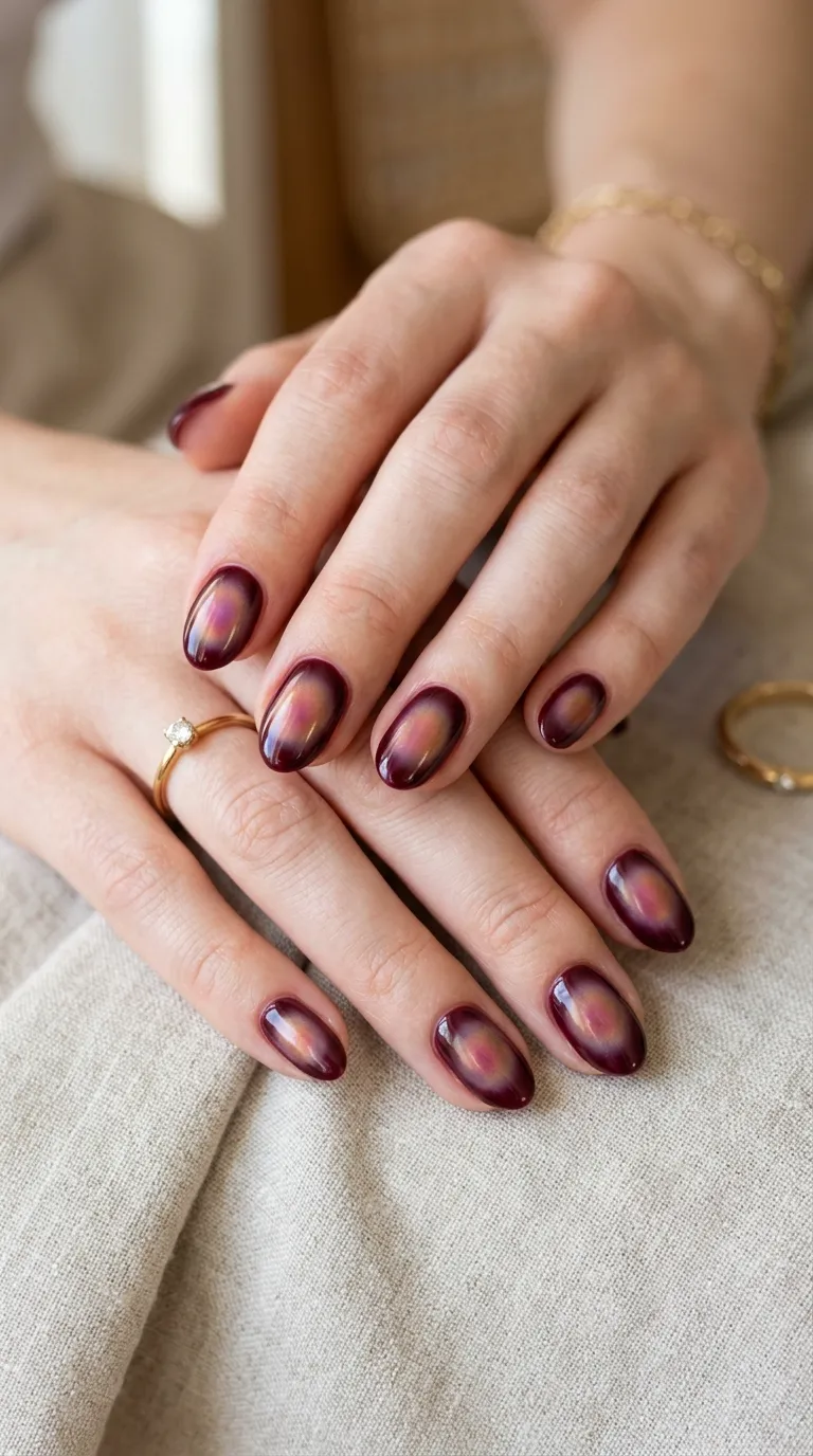 Burgundy nails with halo design