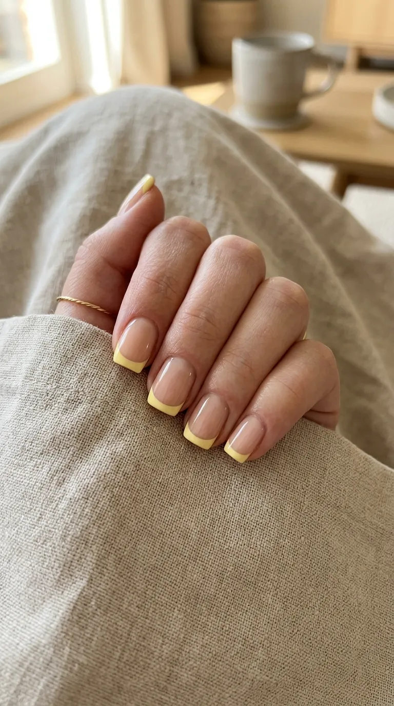 Butter yellow French tip nails