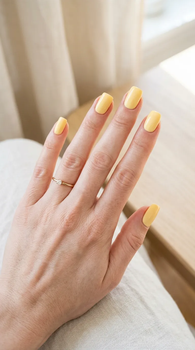 Butter yellow nails on fair skin tone