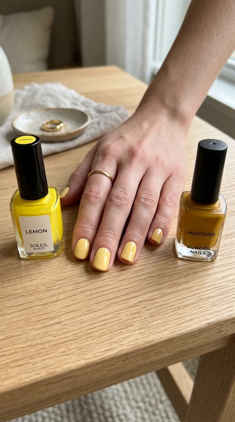 Butter yellow nails compared to lemon polish shade