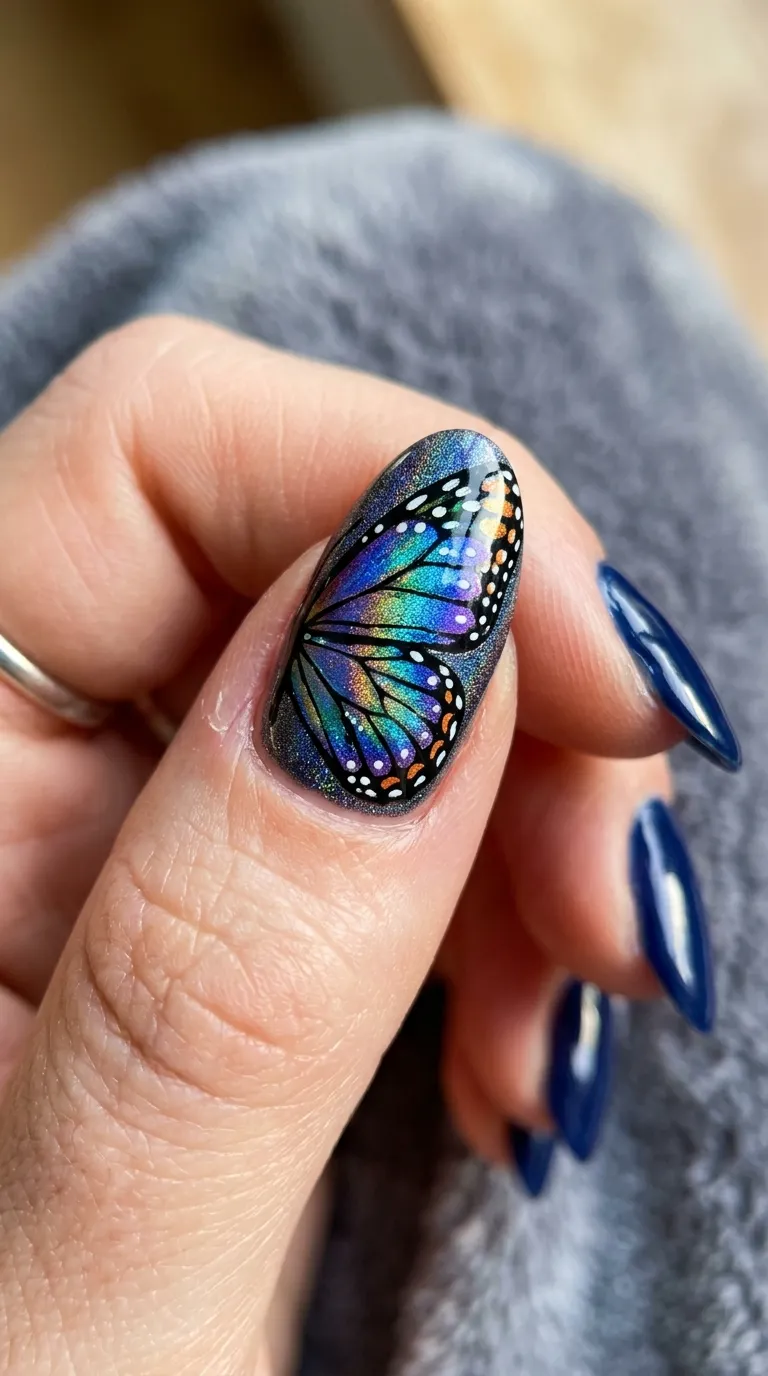 Butterfly wing nail art macro shot