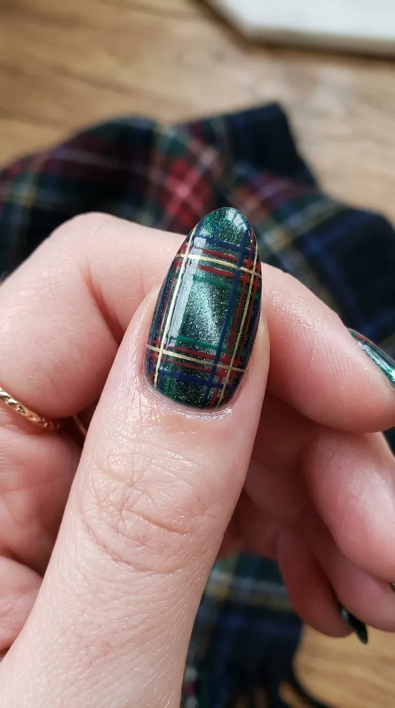 plaid nails cat eye tartan stripes