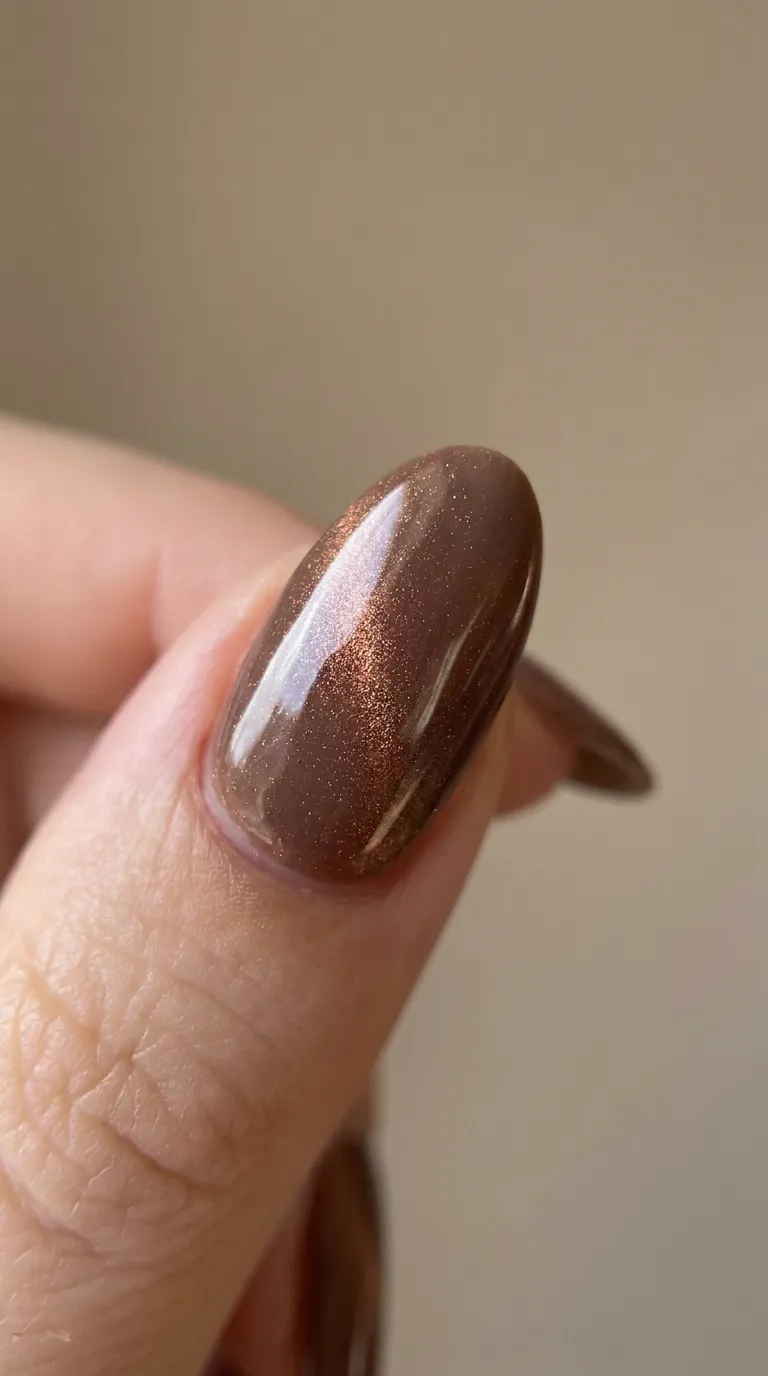 Close-up of white cat eye nails with bridal-style soft shimmer catching light