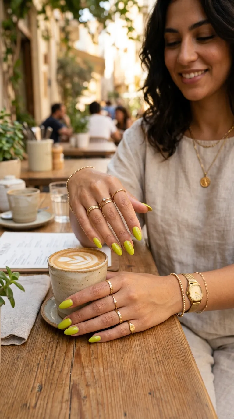 The manicure paired with gold jewelry