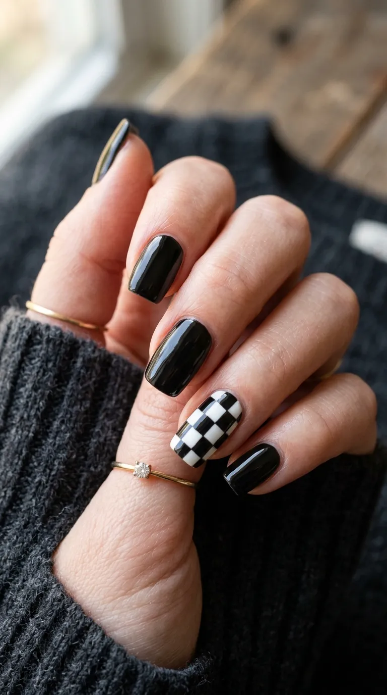 Checkered accent nail back to school 2026