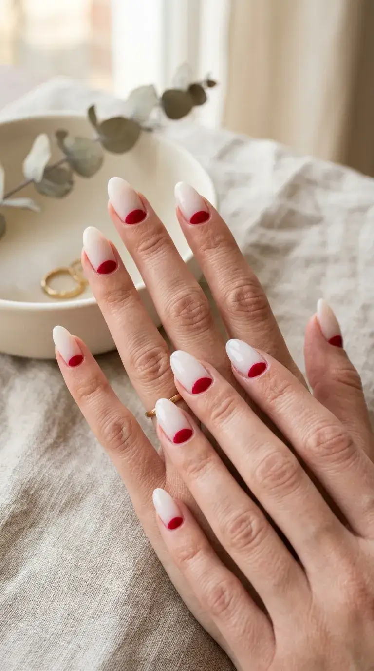 Cherry red reverse French nails