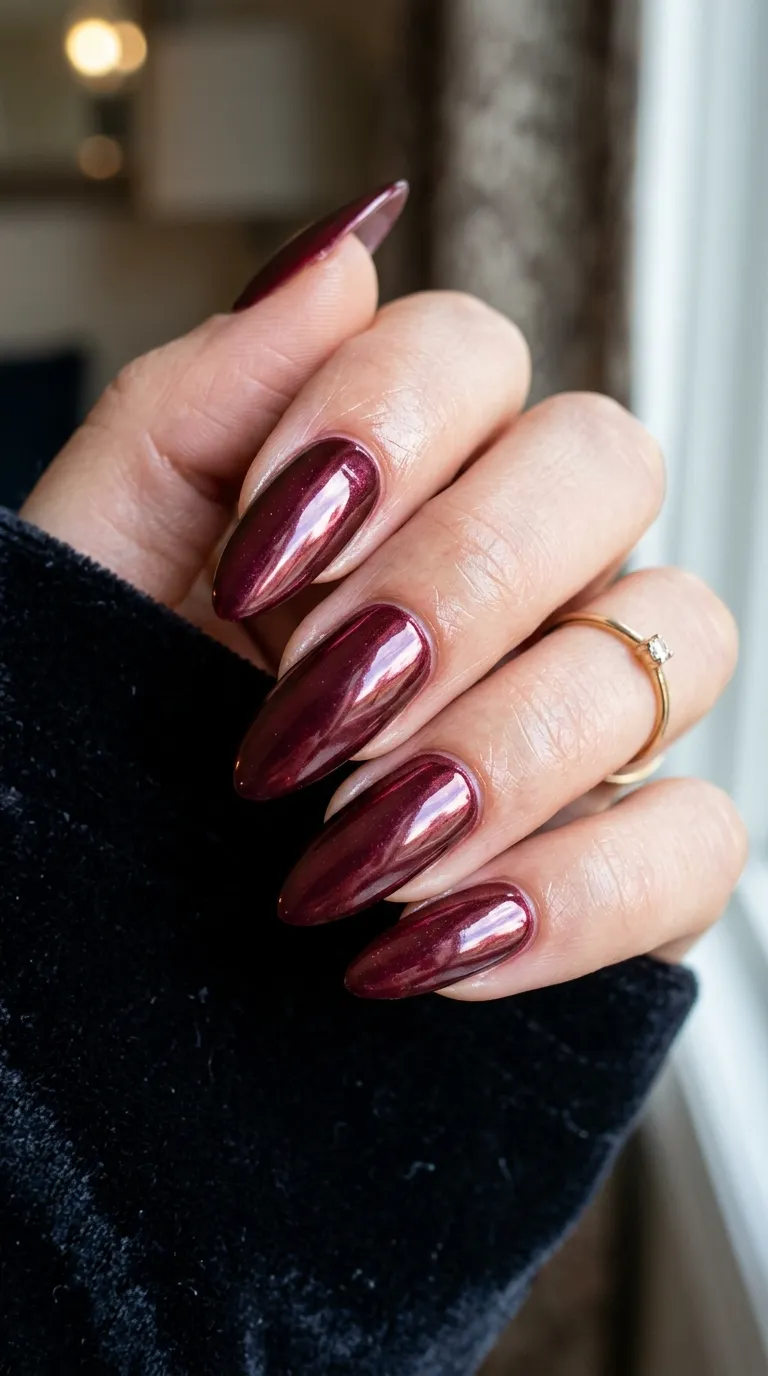 Chrome burgundy nails catching l&hellip;