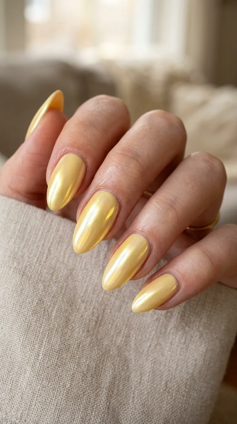 Chrome butter yellow nails