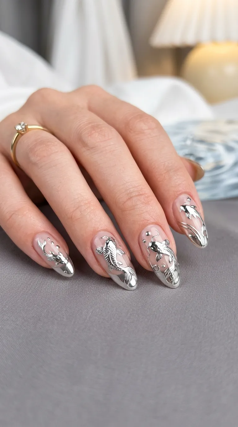 Chrome fish design nails