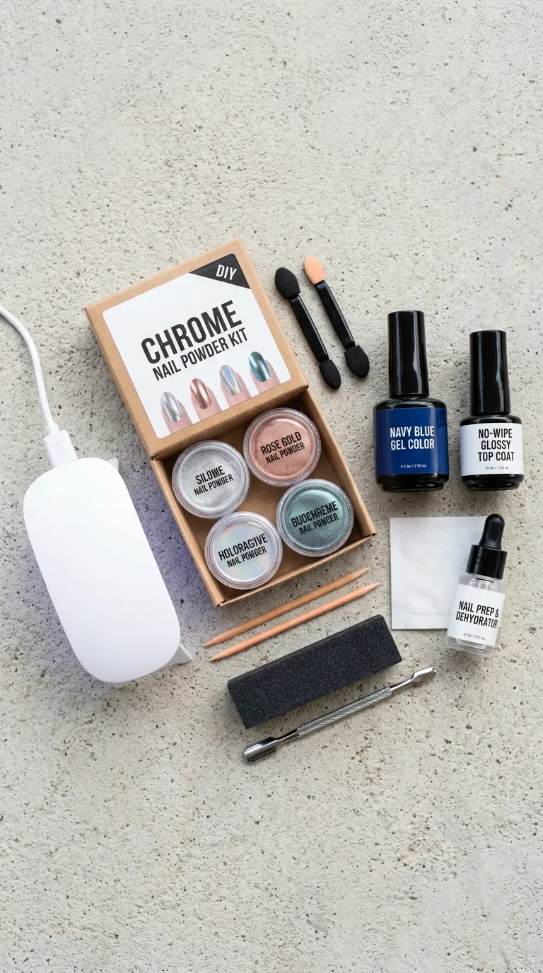 DIY navy chrome nails at-home kit