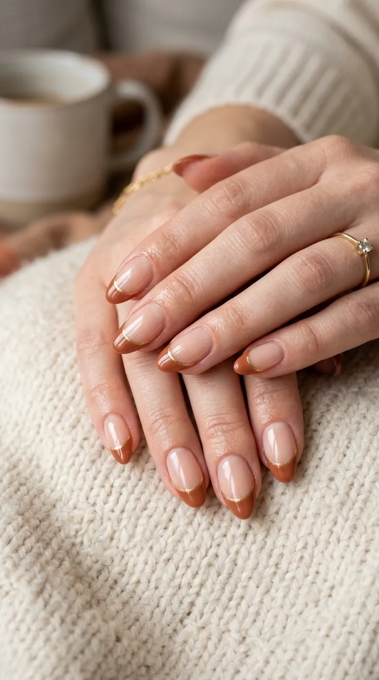 Cinnamon fall French tip nail design