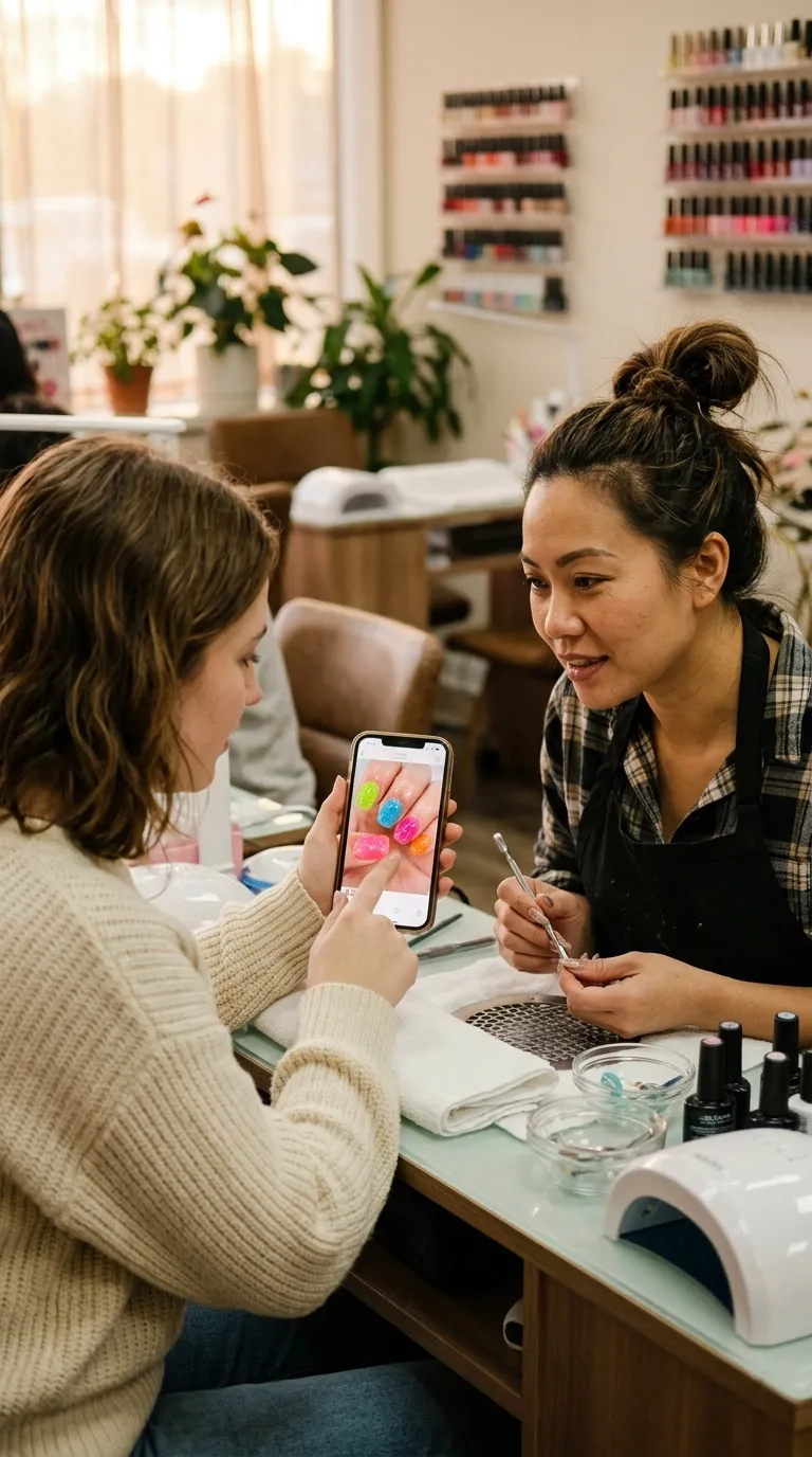 Client requesting gummy nails at nail salon
