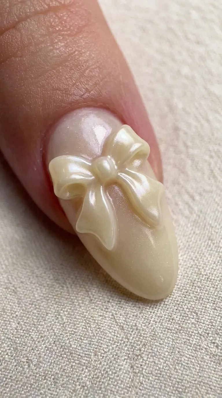 Close-up of 3D bow texture on nail