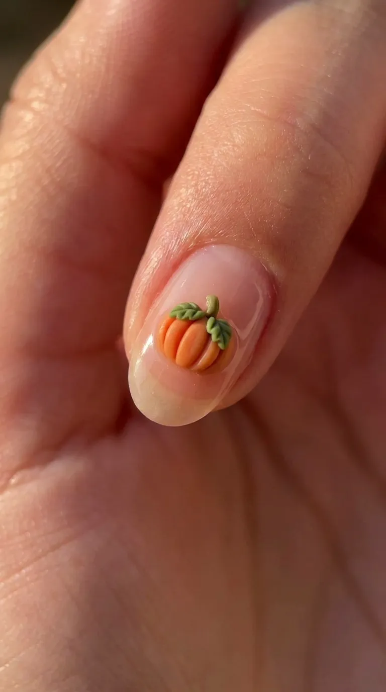 3D pumpkin charm Halloween nails
