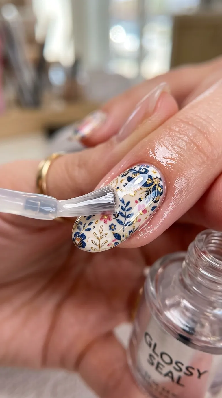 Sealing animal print nail art with top coat