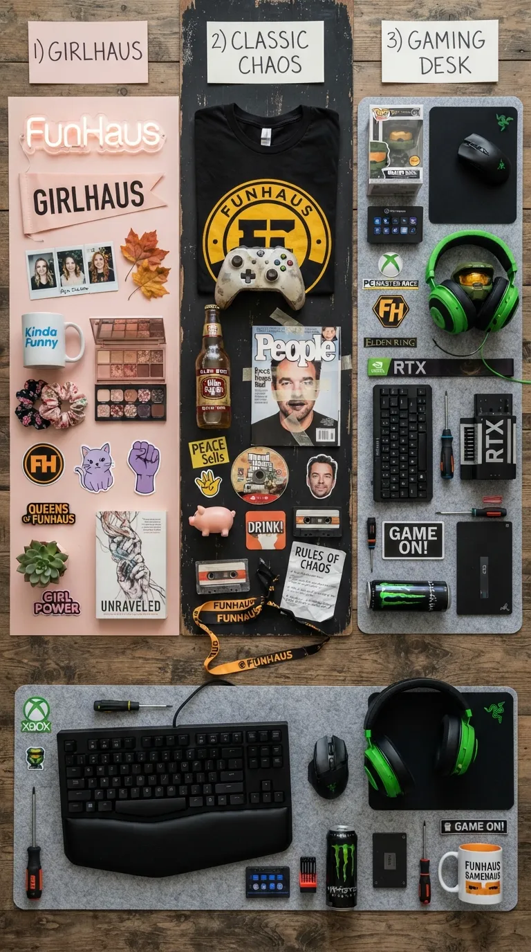 Comparison flat lay of FunHaus sub-aesthetics