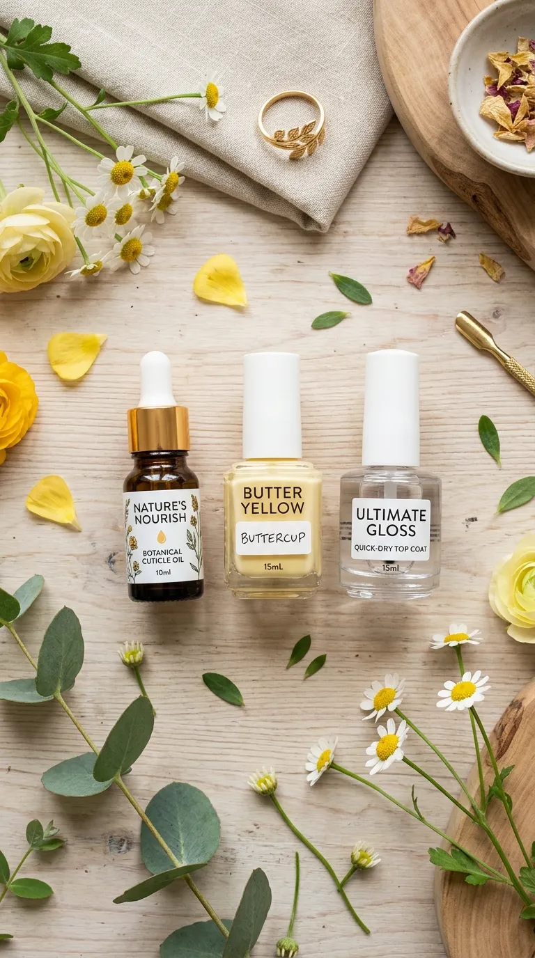 Cuticle oil and top coat polish for butter yellow nails
