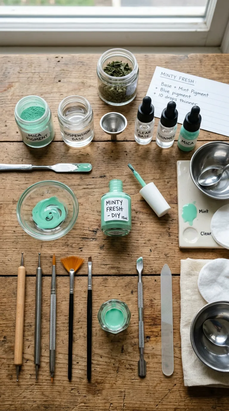 DIY mint green nails at-home supplies