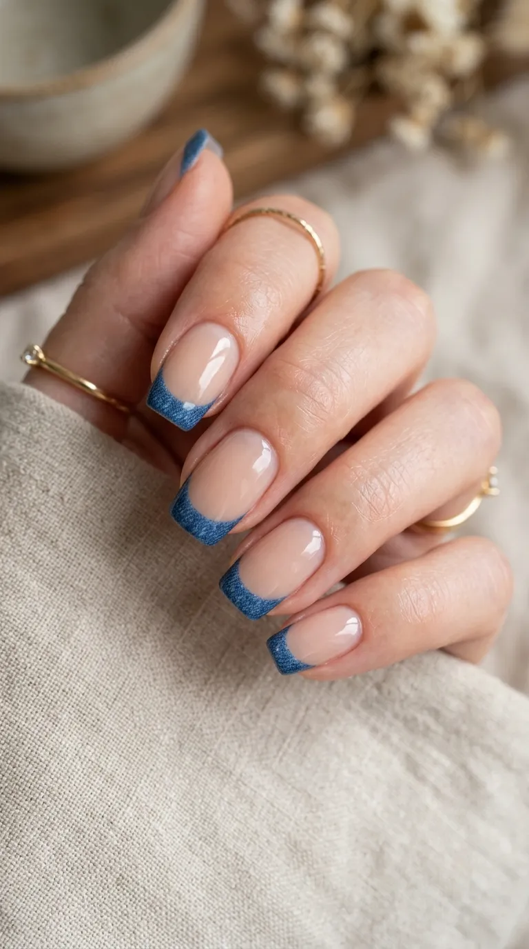 denim blue nails french tips
