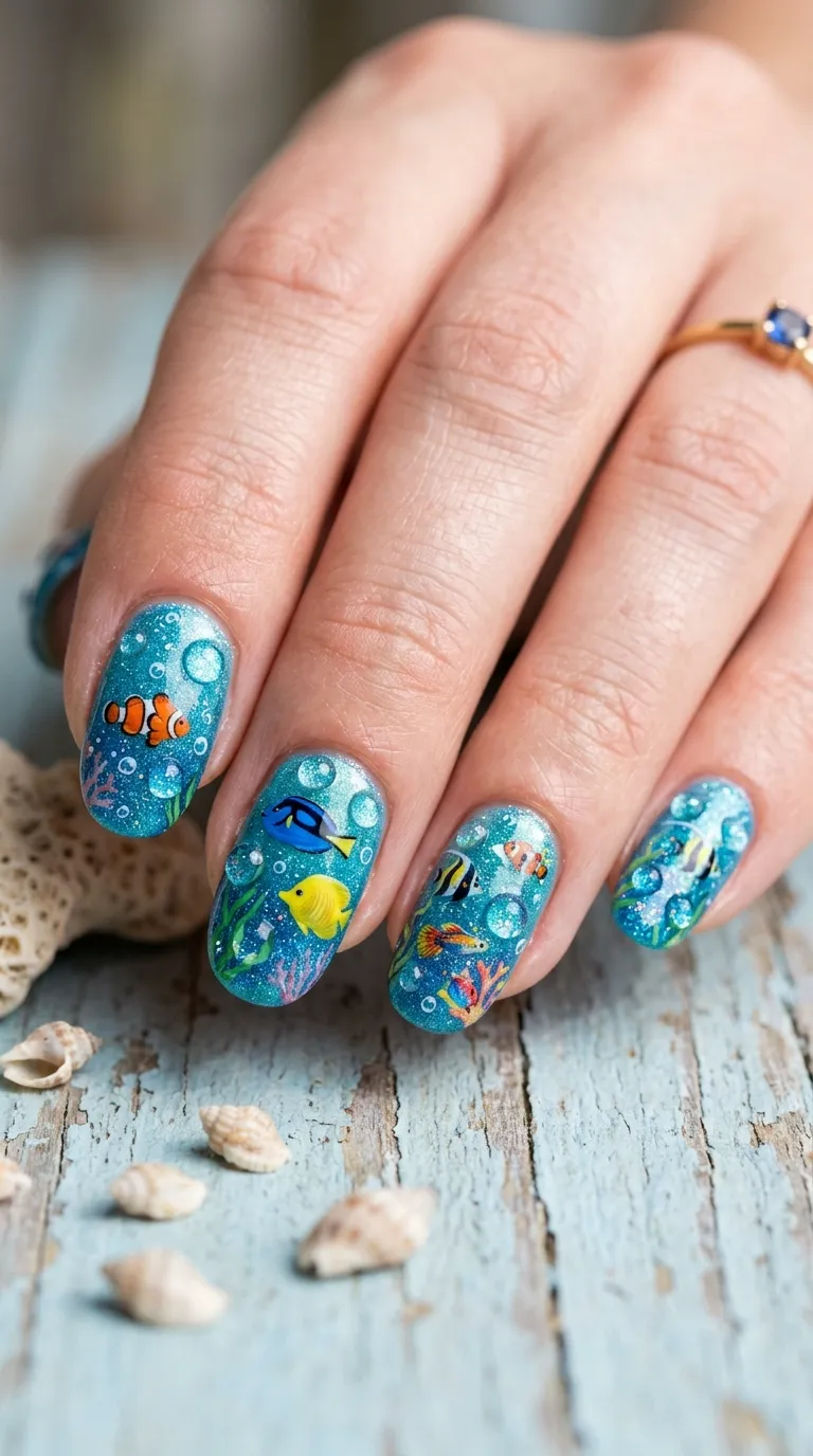 Fish nail art water droplet