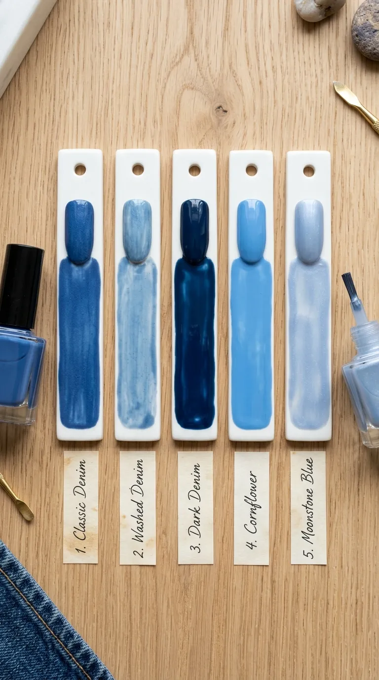 denim blue nails shade variations swatches