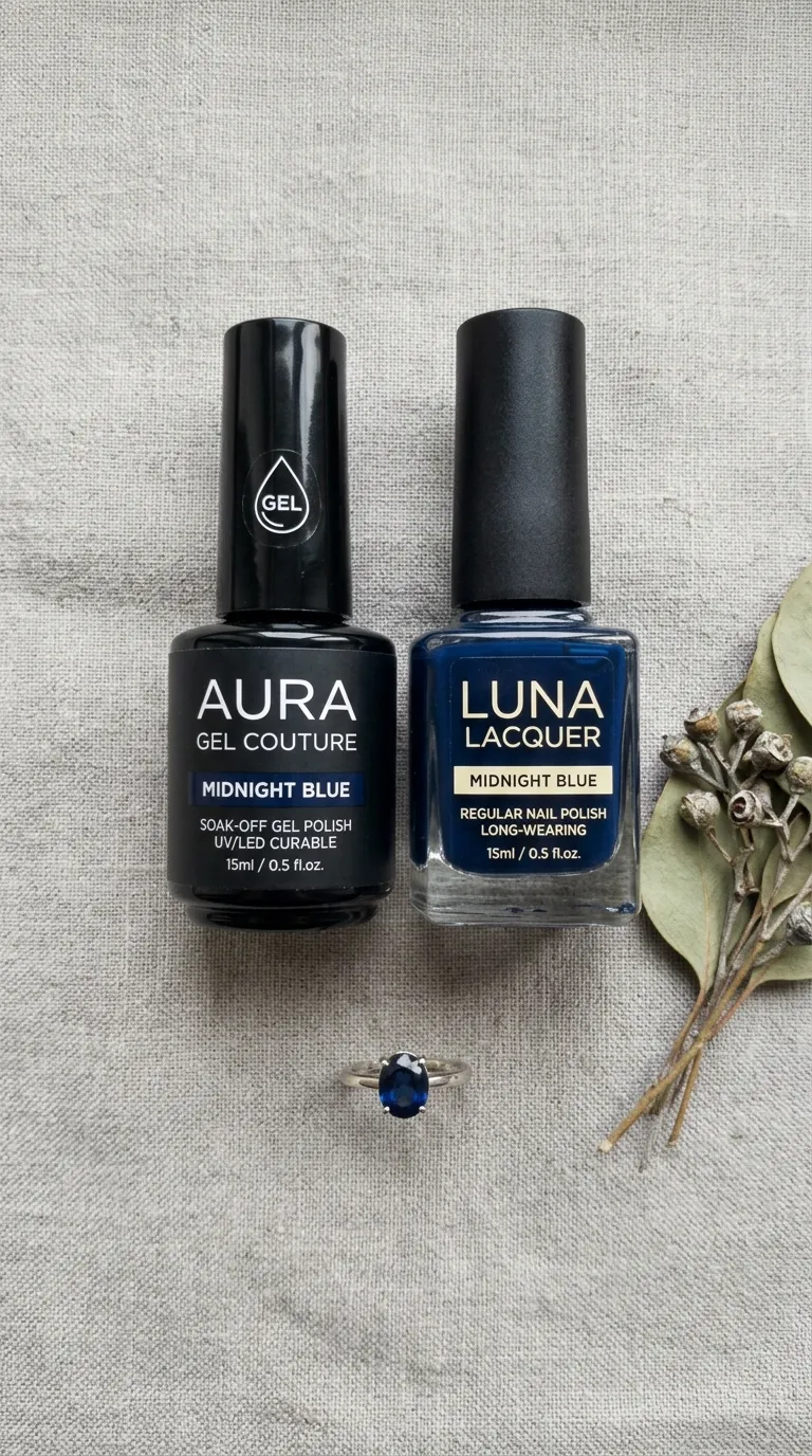 Midnight blue gel and regular polish options