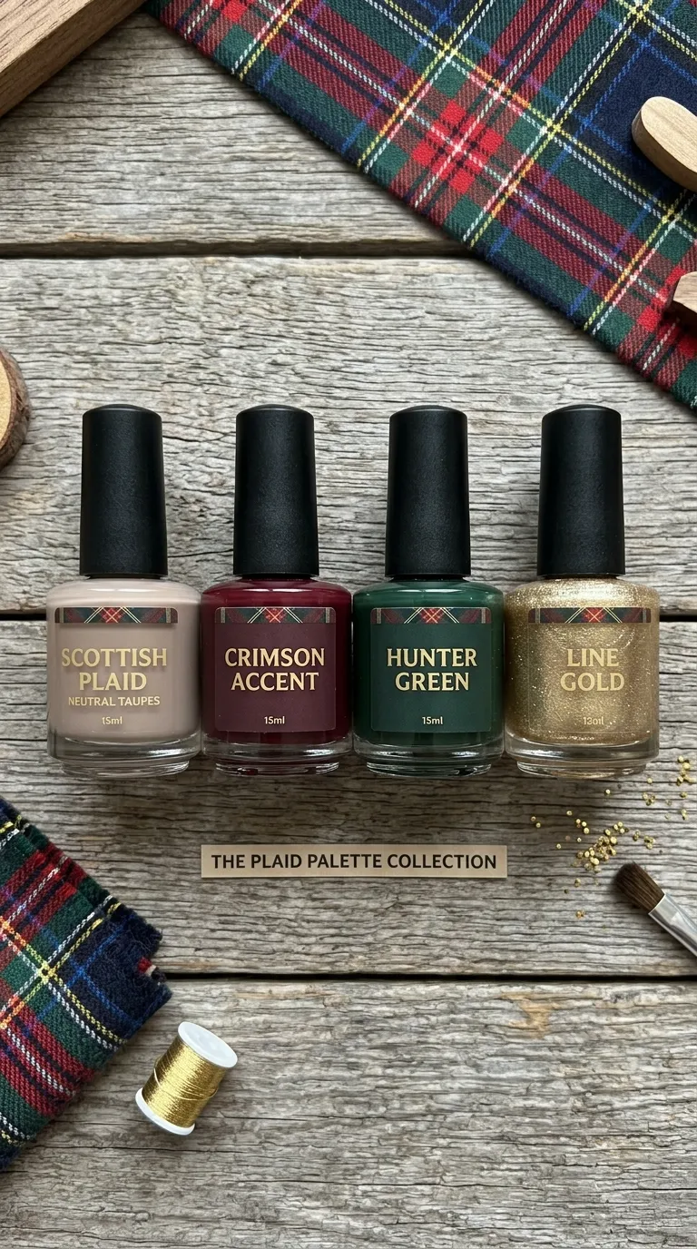 plaid nails color palette bottles