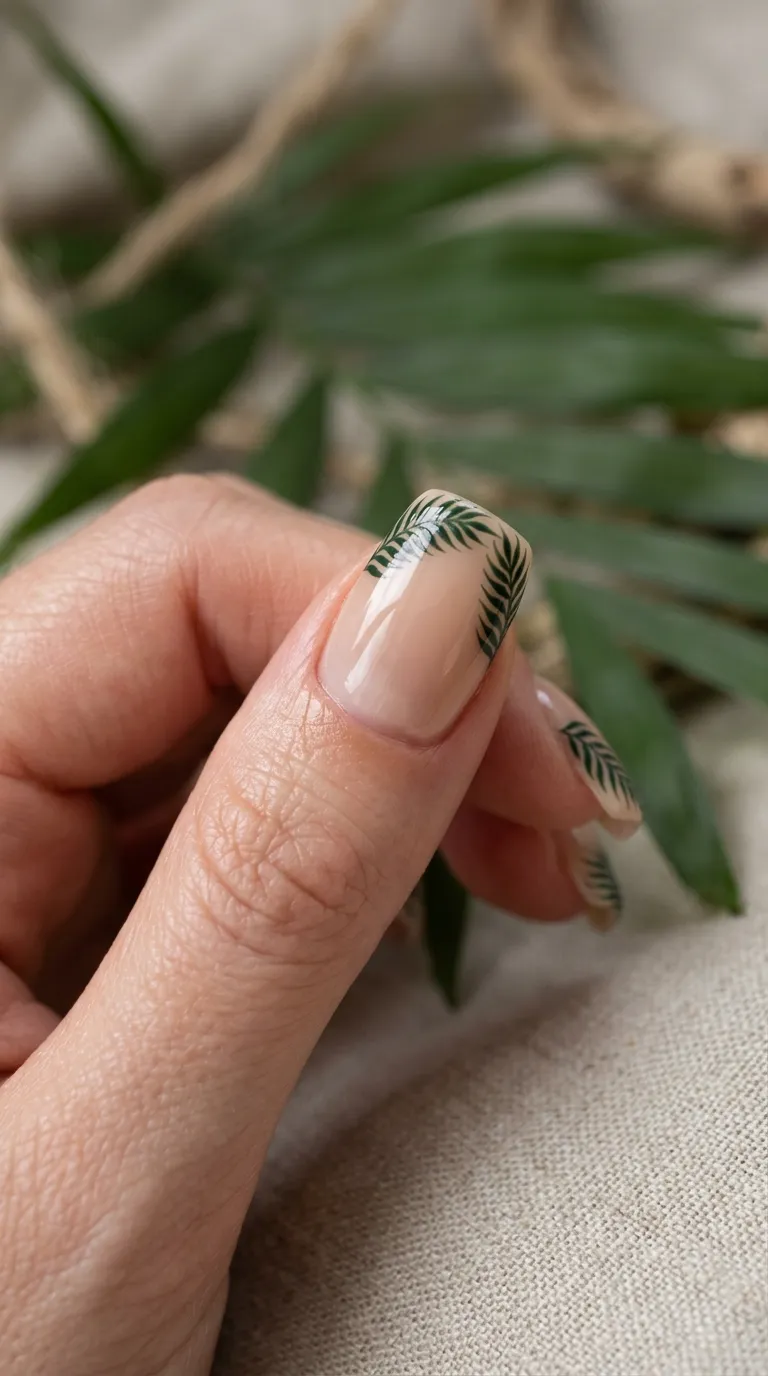 Palm leaf French tip tropicoqueta nails