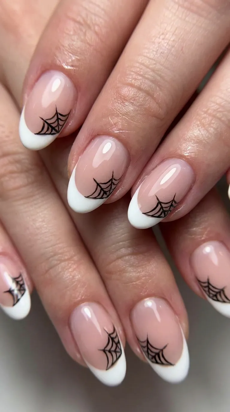 Micro spiderweb french tip Halloween nails