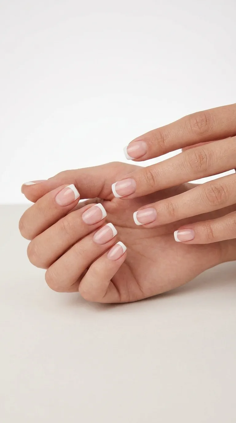 Negative space French tip on short square nails