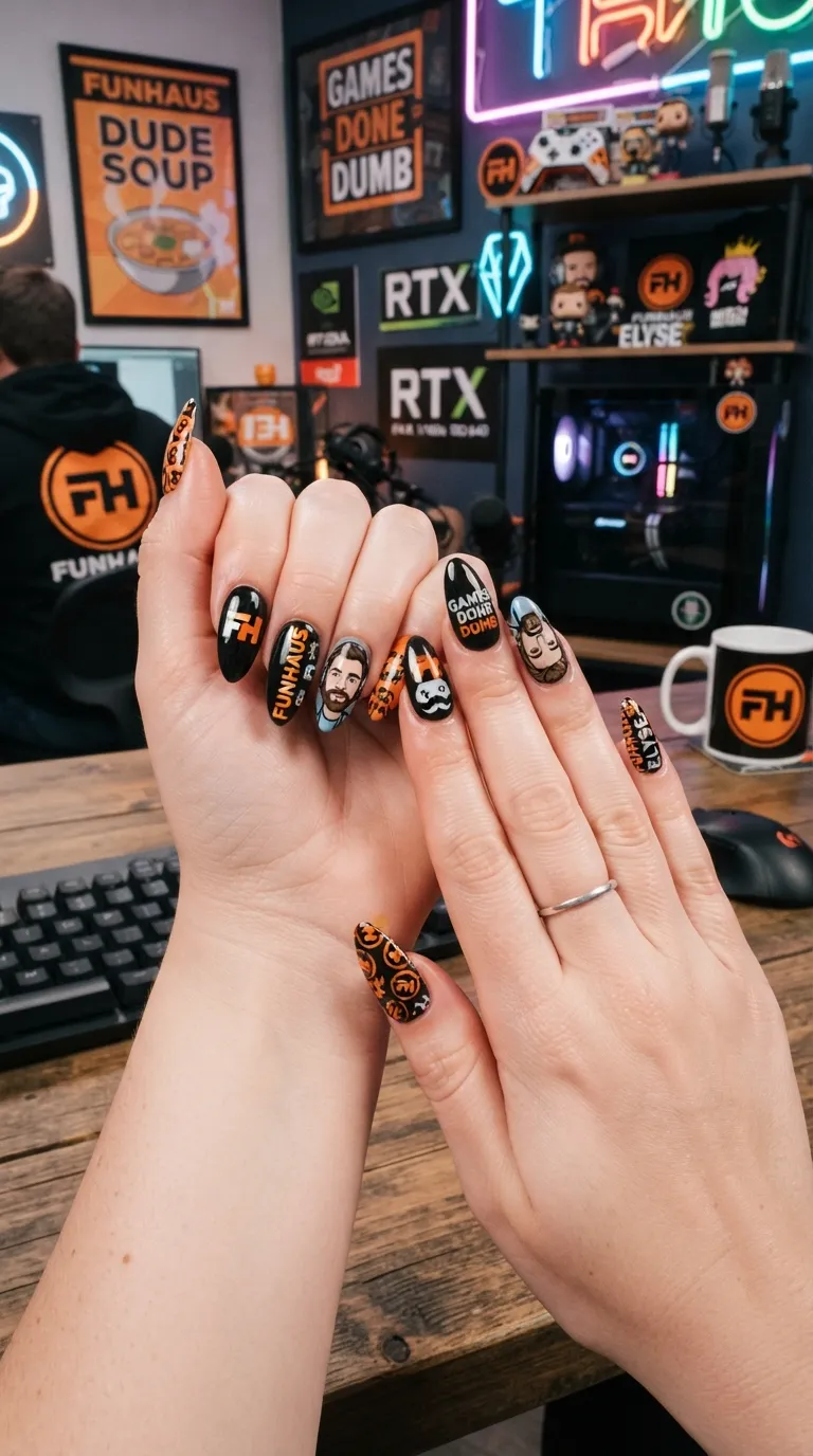 FunHaus nails on long almond shape