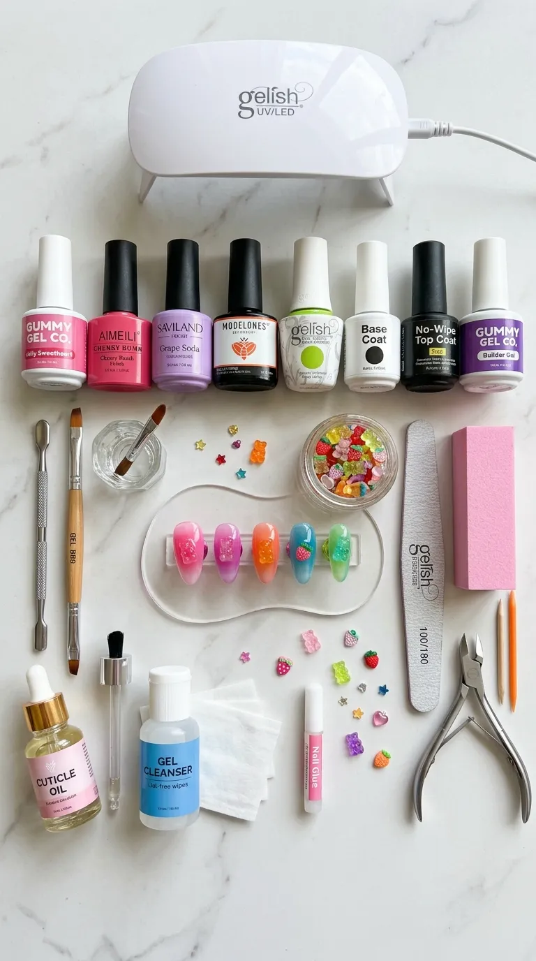 DIY gummy nails at-home polish supplies