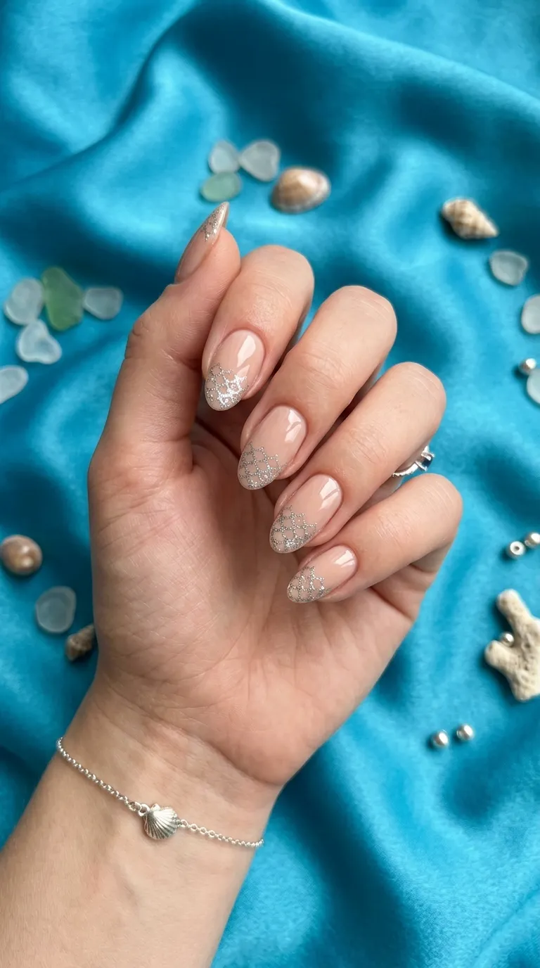Glossy nude nails fish scale