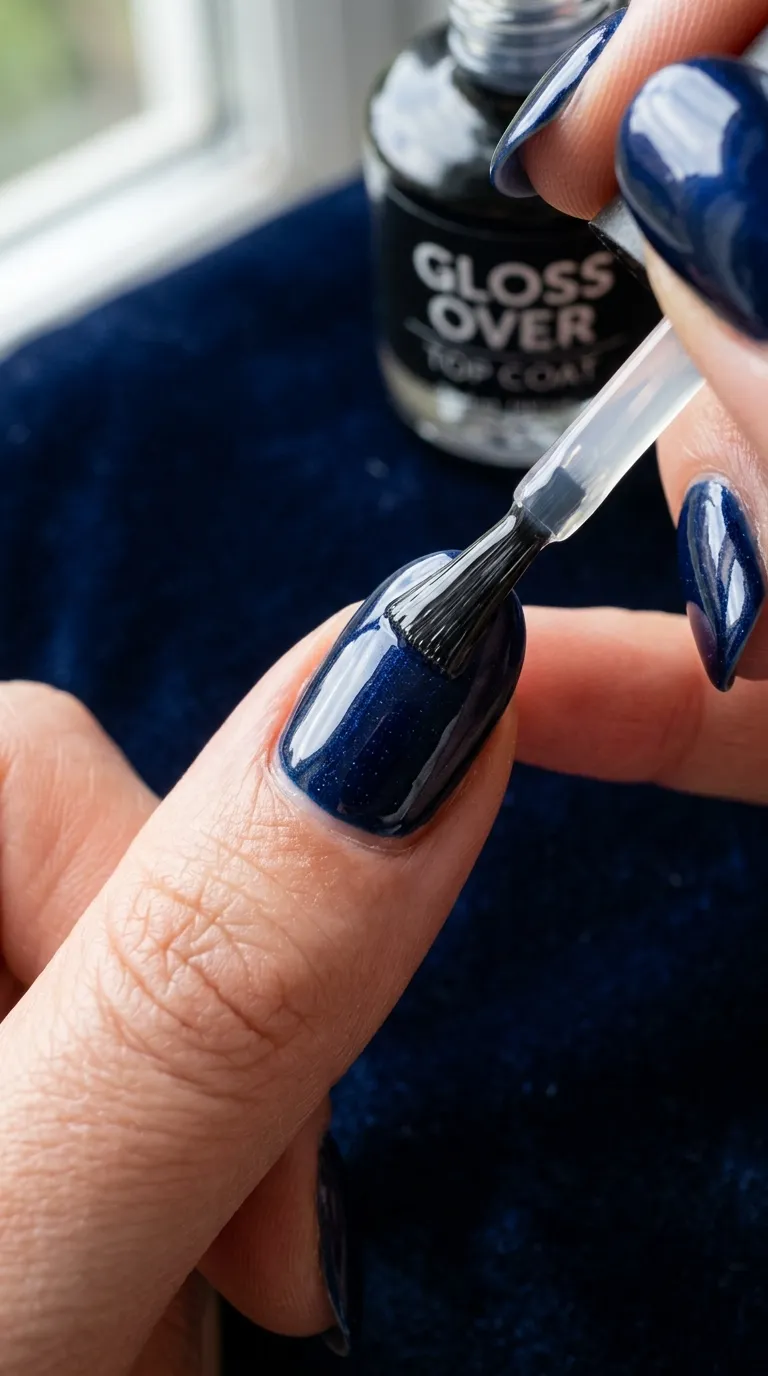 Glossy finish midnight blue nails