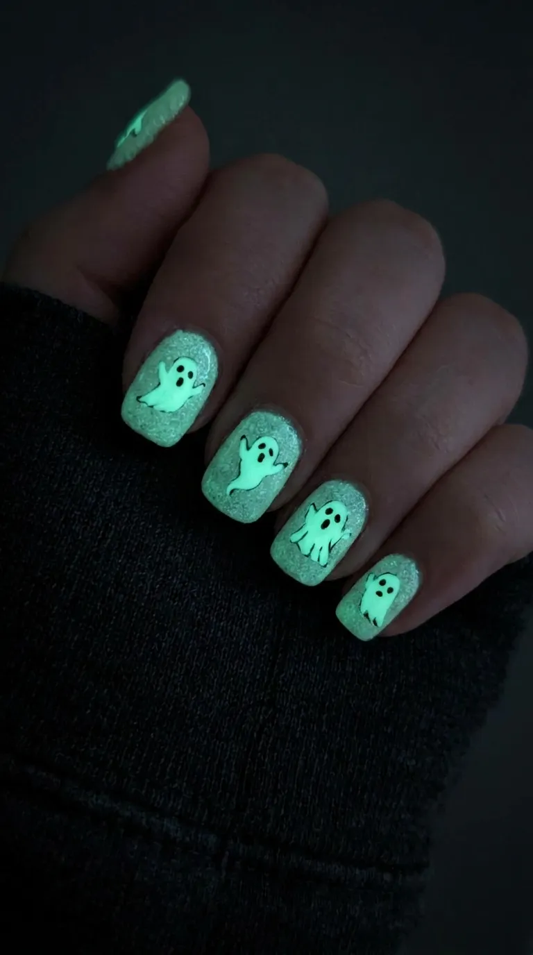 Glow in the dark Halloween ghost nails