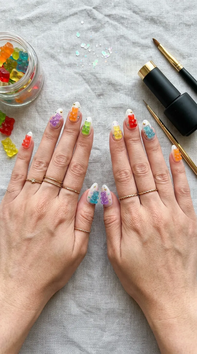 Mixed color gummy bear nails manicure set
