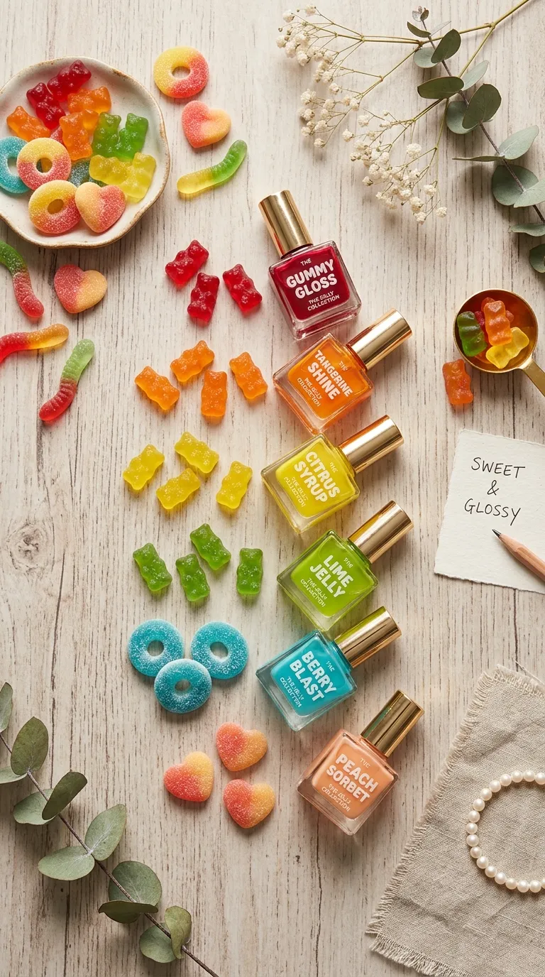 Gummy nails inspiration moodboard with candy