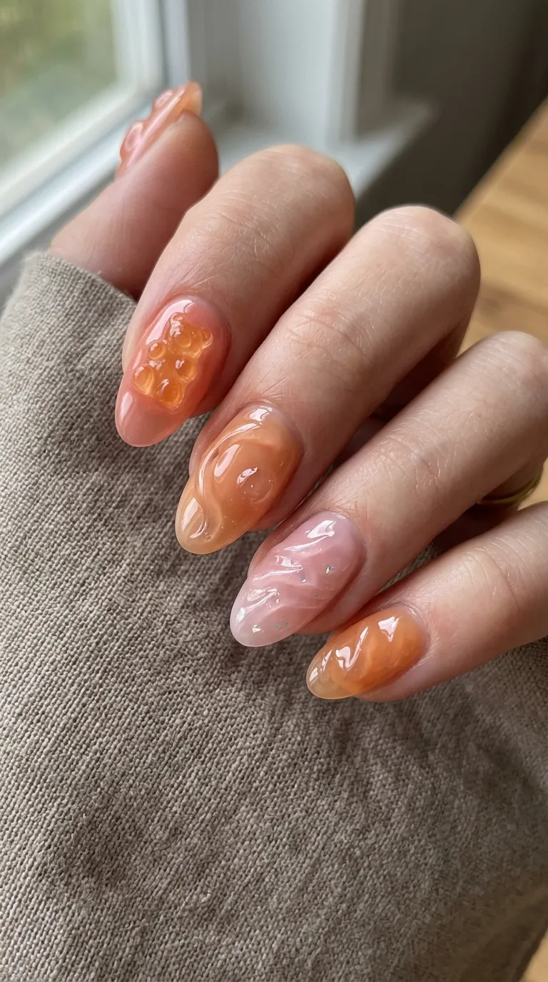 Gummy finish jelly nails in cherry tone