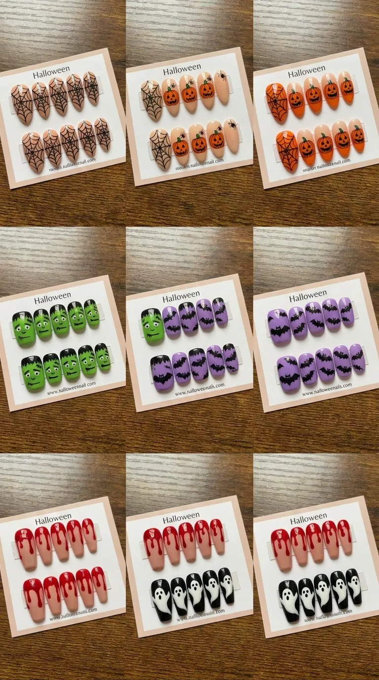 Halloween nails on different nail shapes