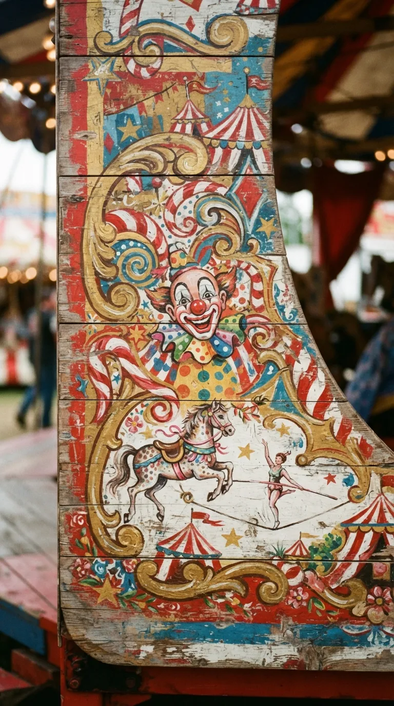 Hand-painted circus pattern detail on nails