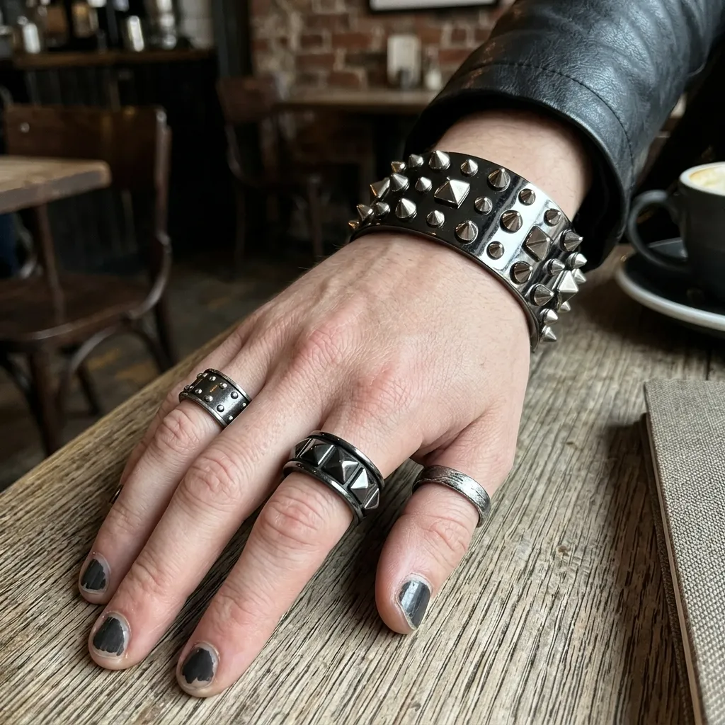 black chrome bangle nails silver studs