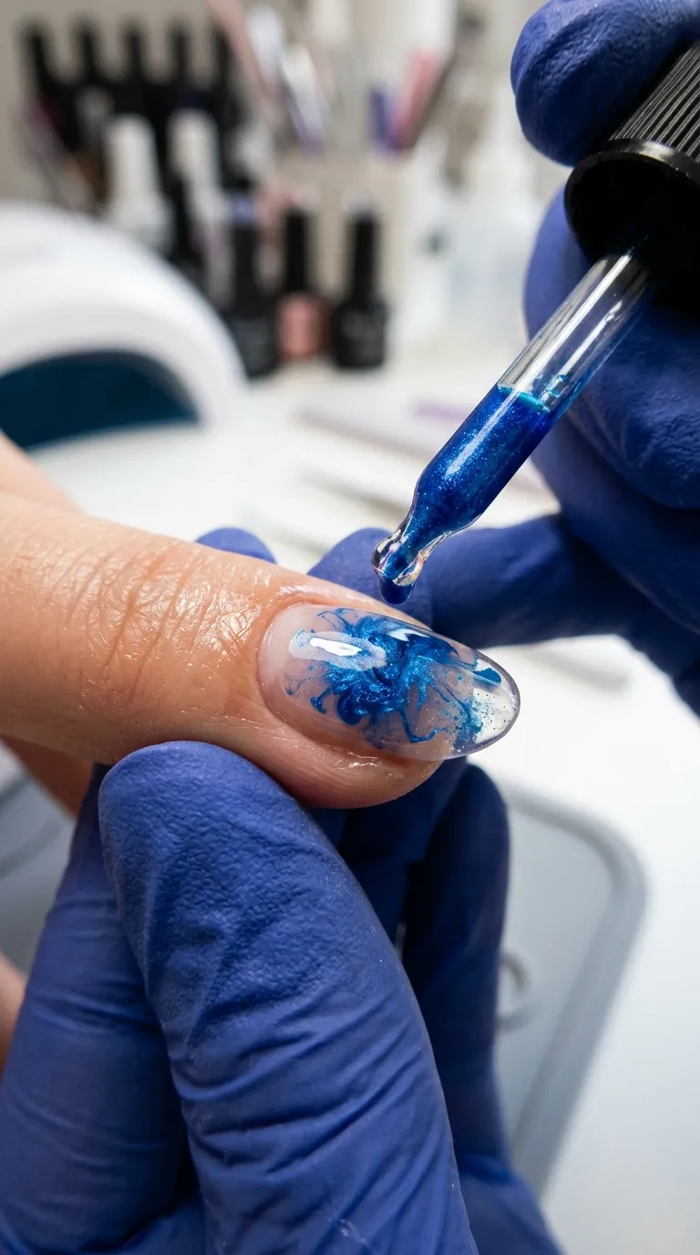 blooming gel nails technique in progress