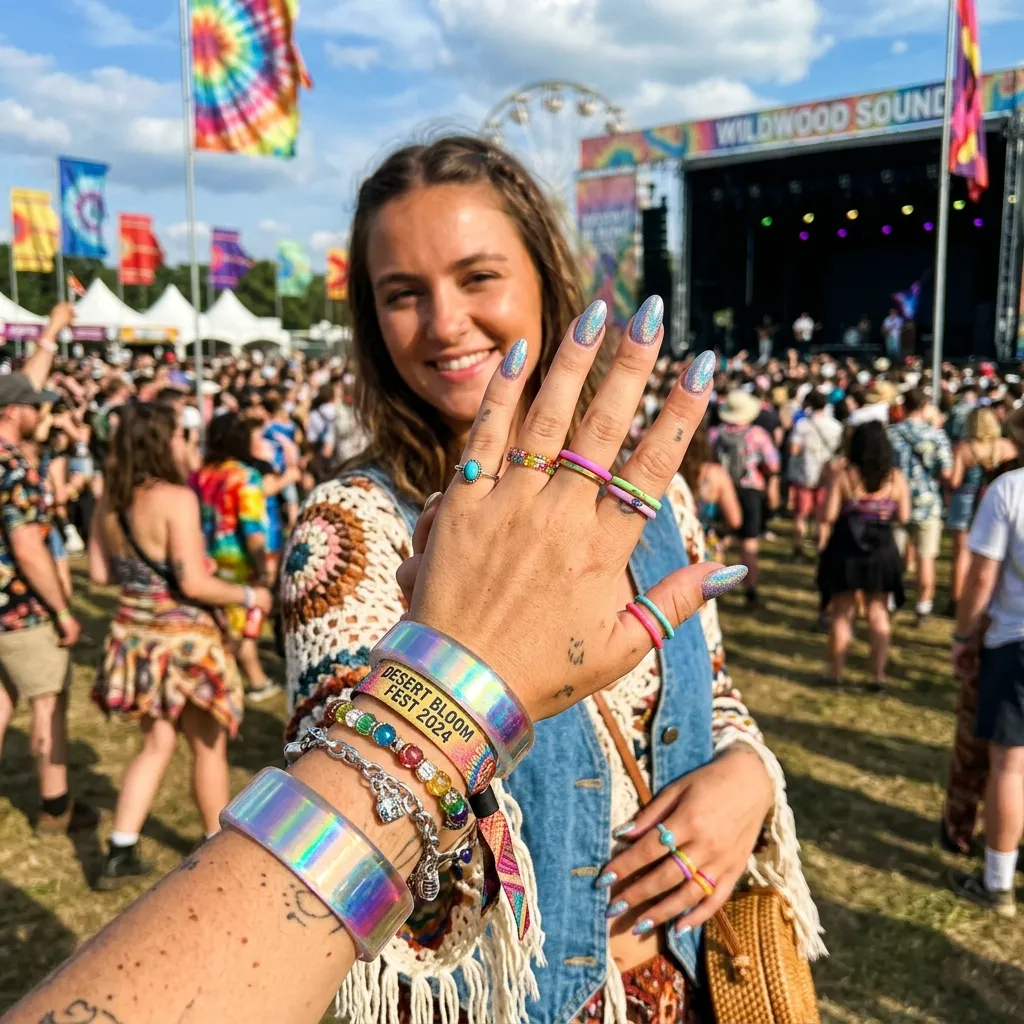 holographic bangle nails festival multicolor gems