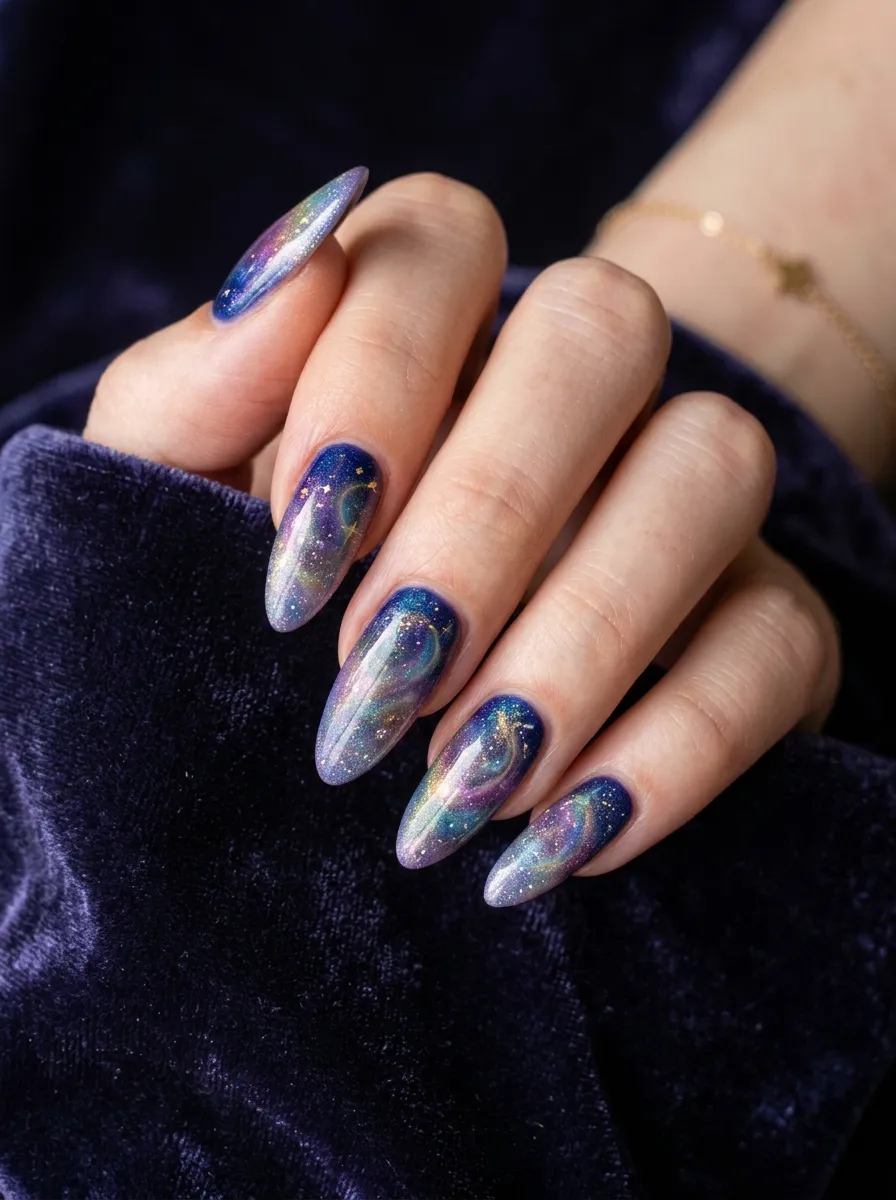 aura ombre alien core nails cosmic nebula