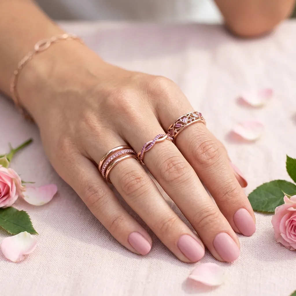 rose gold bangle nails pink crystals